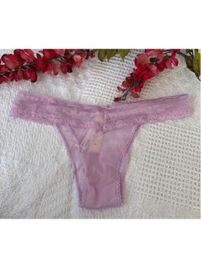 VICTORIA'S SECRET S PINK PURPLE LACE THONG Brazilian High Leg PANTIES NWT